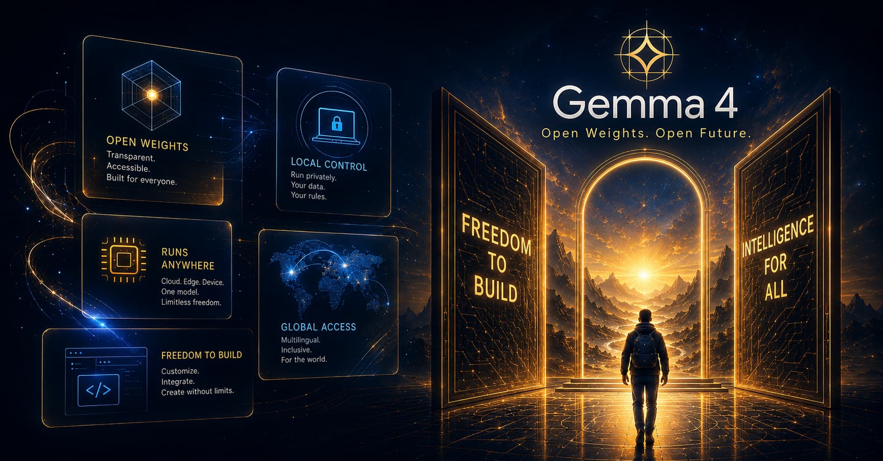 A developer working on a laptop with open-source AI code on screen, representing Google Gemma 4 open-weight model ownership and local deployment